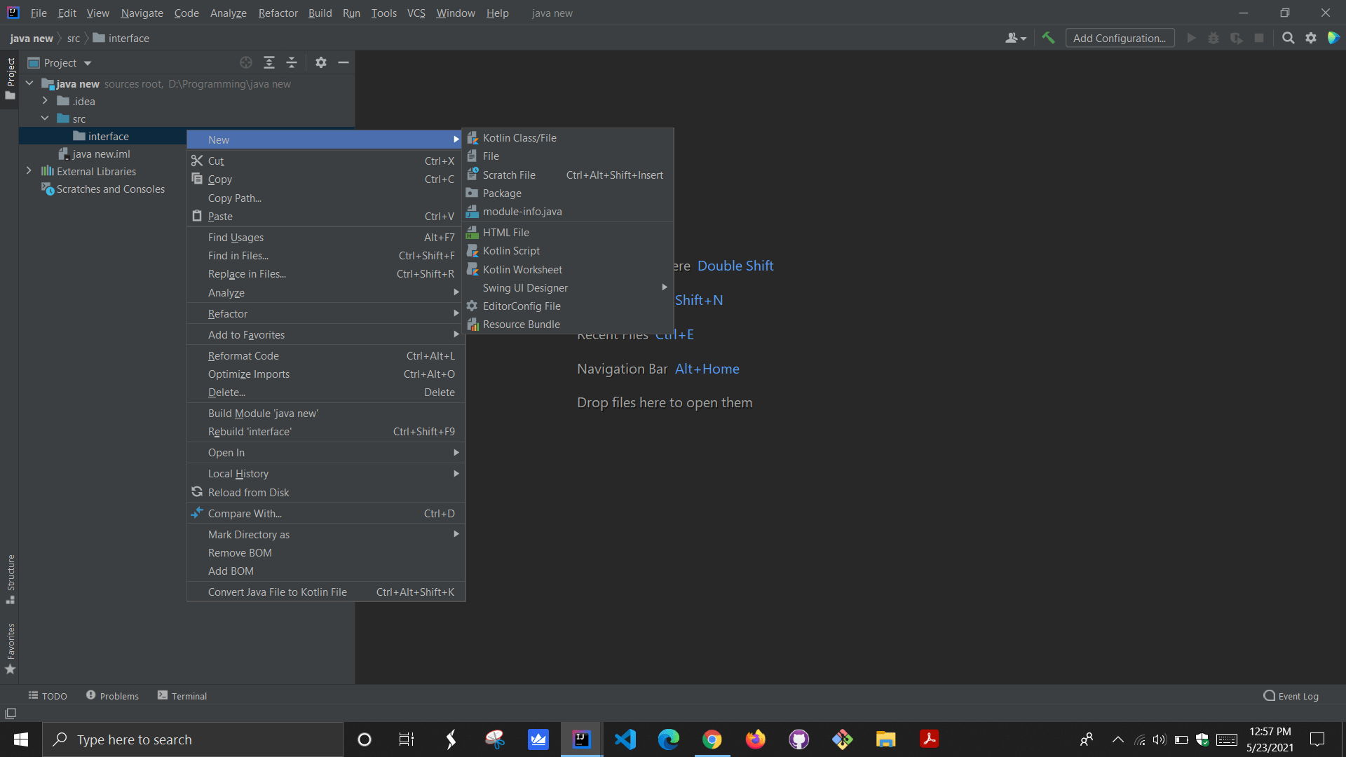 In Intellij, when I create new package and after right click new