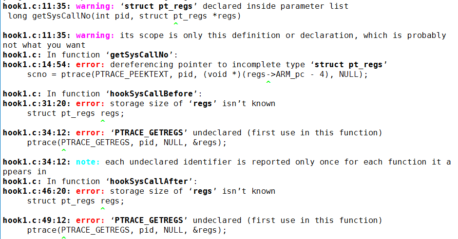 android dereferencing pointer to type ‘struct pt_regs