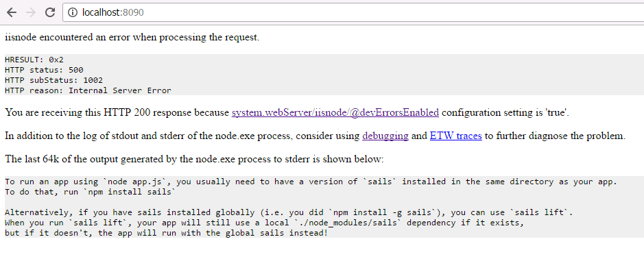 node.js Sails.js iisnode configuration Stack Overflow