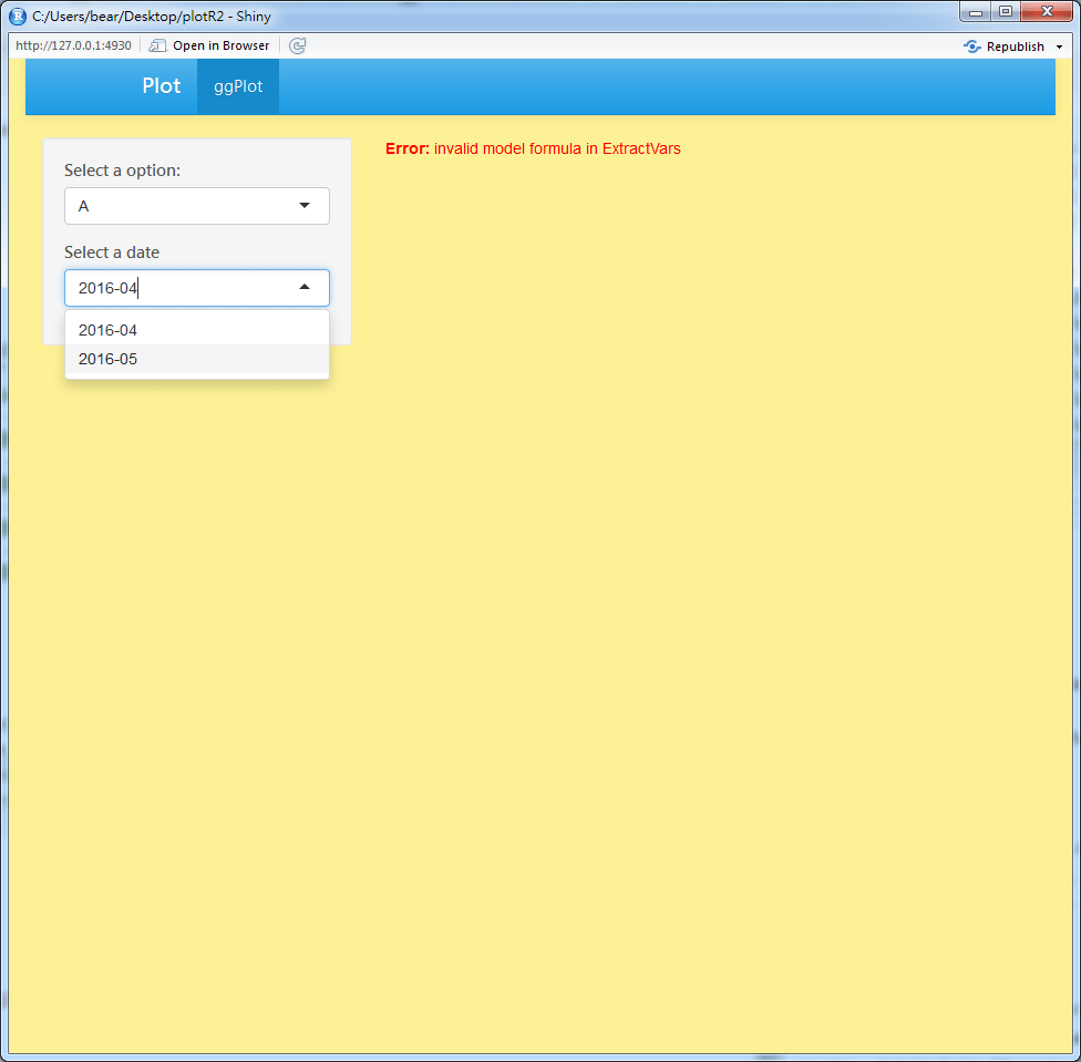r Error "invalid model formula in ExtractVars" in shiny Stack Overflow