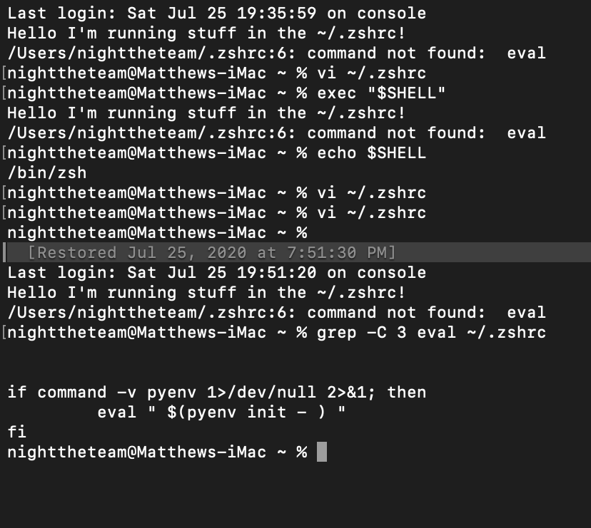 python While setting up pyenv, getting eval command not found Stack