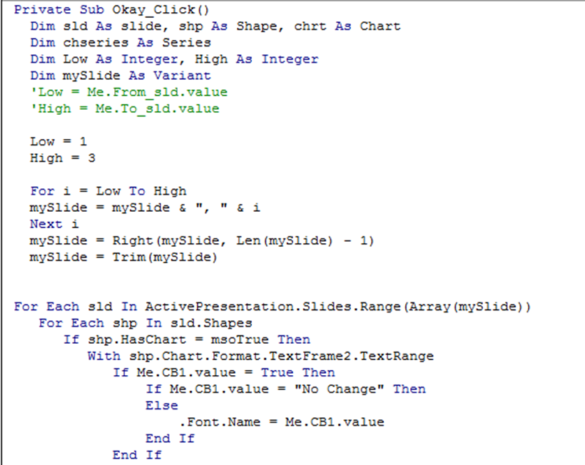 vba Apply Chart formatting only on the specific range of slides Stack Overflow