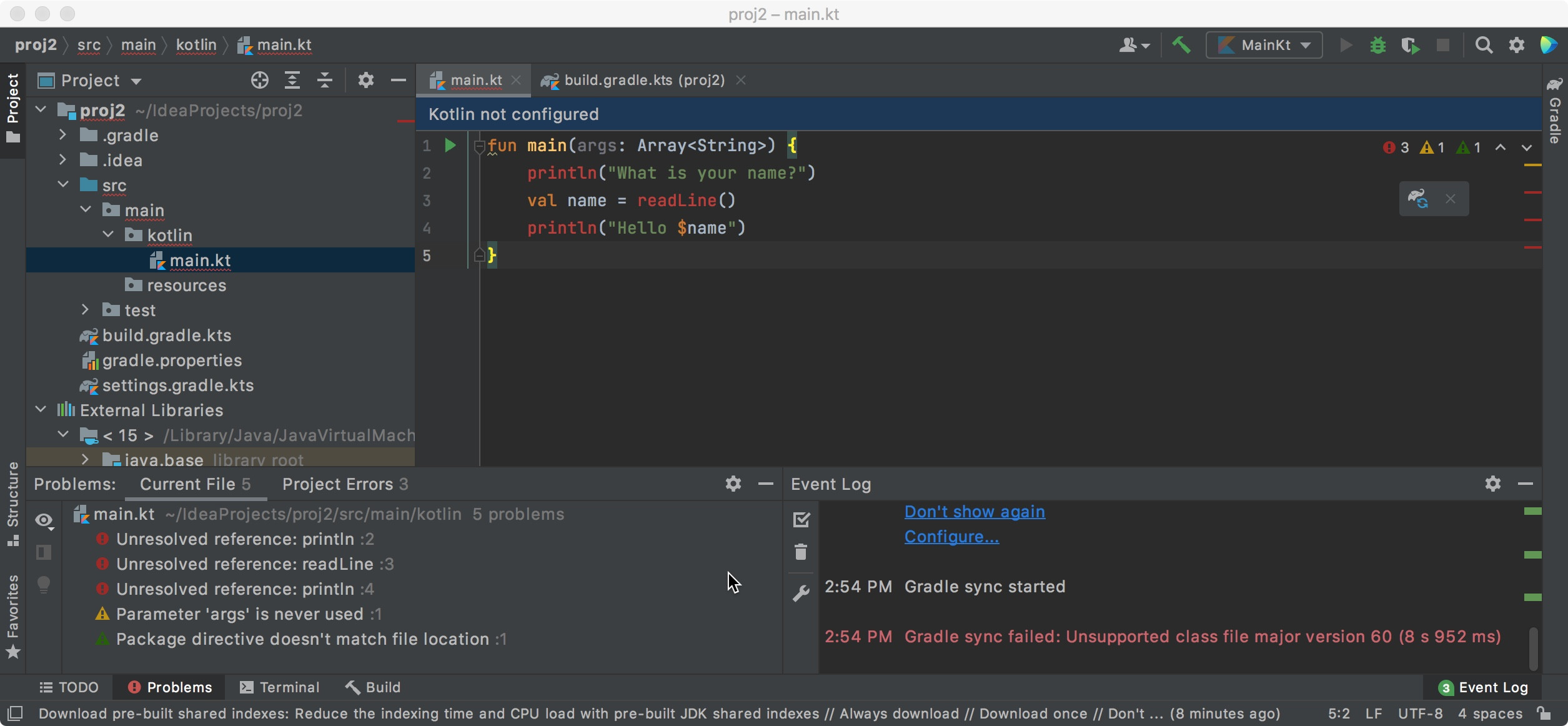 Theprogrammersfirst Can't get kotlin "hello world" example to Run in
