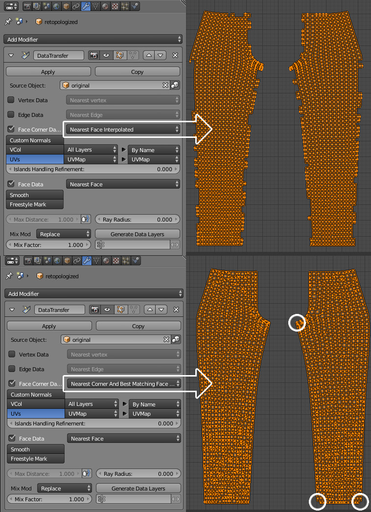 UV map transfer with Data transfer modifier gives ripped borders