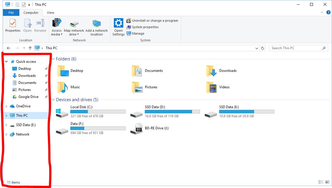 What is this section called in Windows Explorer? Super User