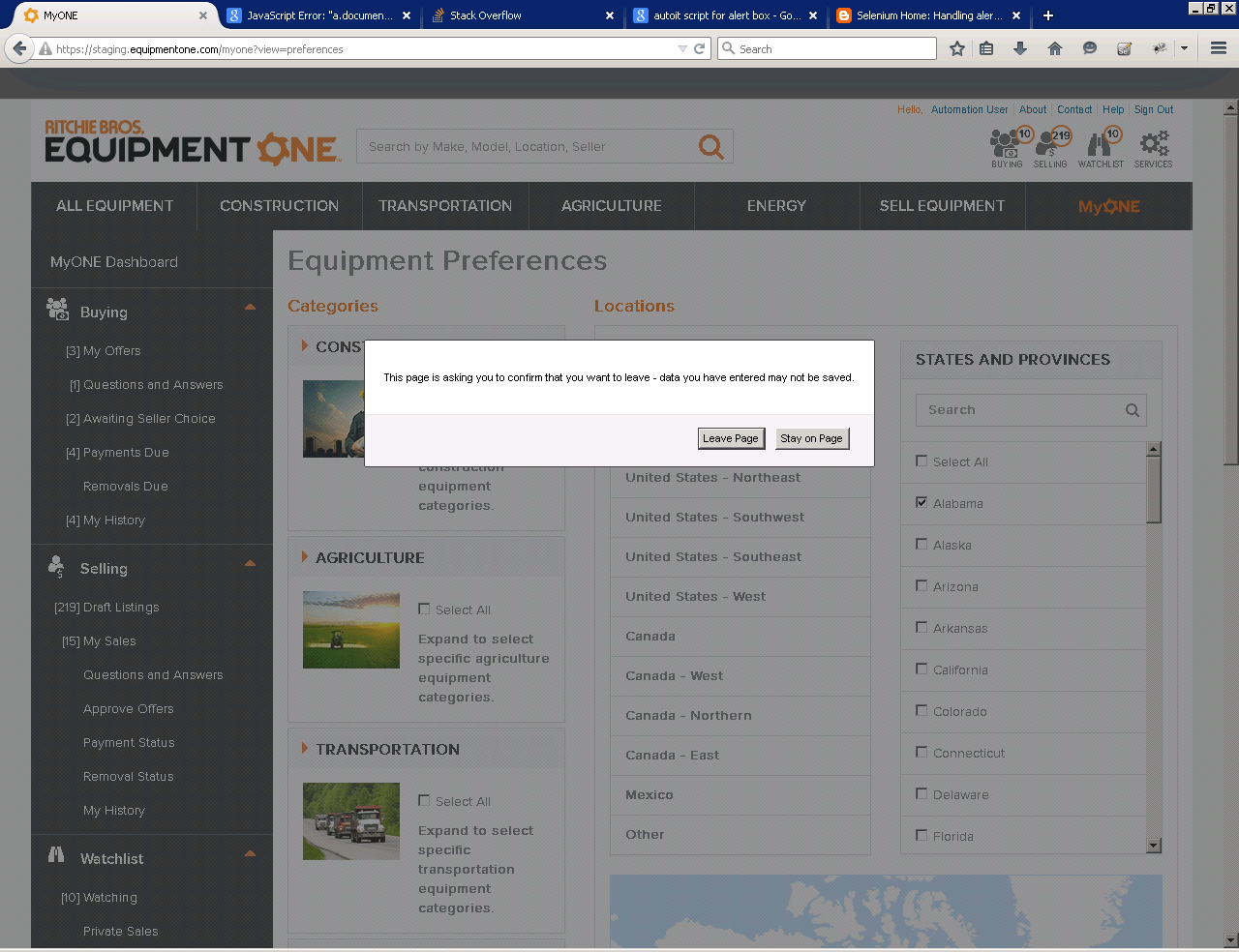 java Exception when handling Window Alert Dialogs Stack Overflow