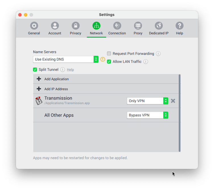 network Only Transmission traffic through VPN Ask Different