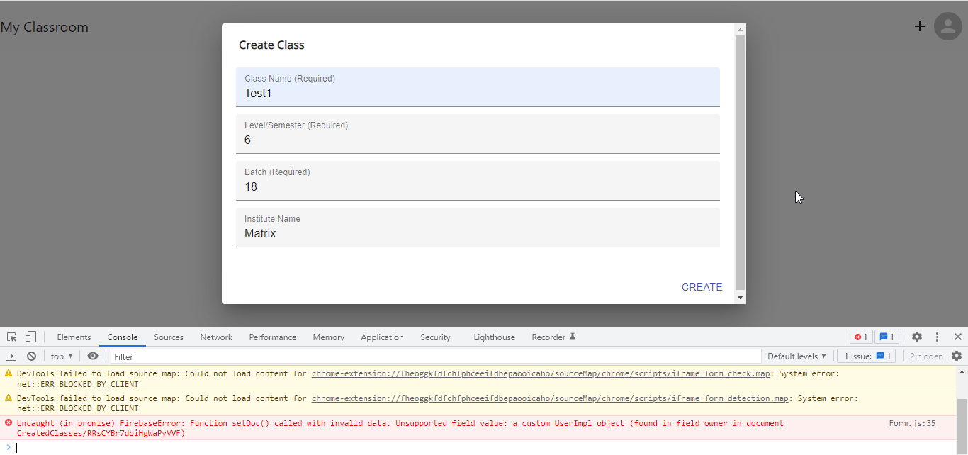 reactjs Function setDoc() called with invalid data. Unsupported field