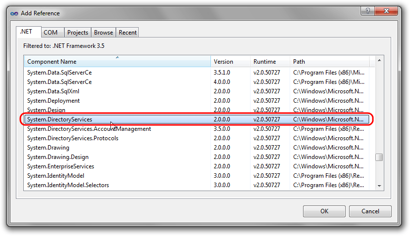 active directory System.DirectoryServices compilation problems