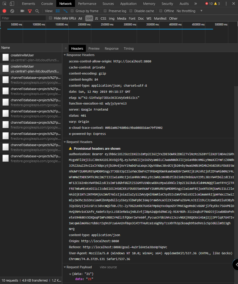 Firebase function onCall, response Warning, FIREBASE