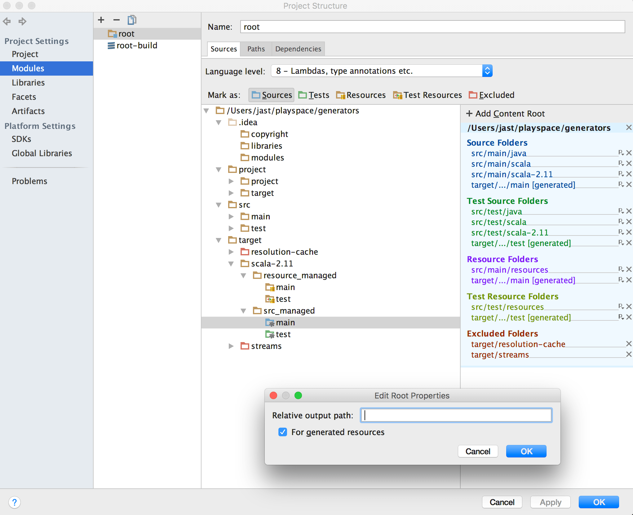 How to mark a directory as a generatedtestsource root in IntelliJ