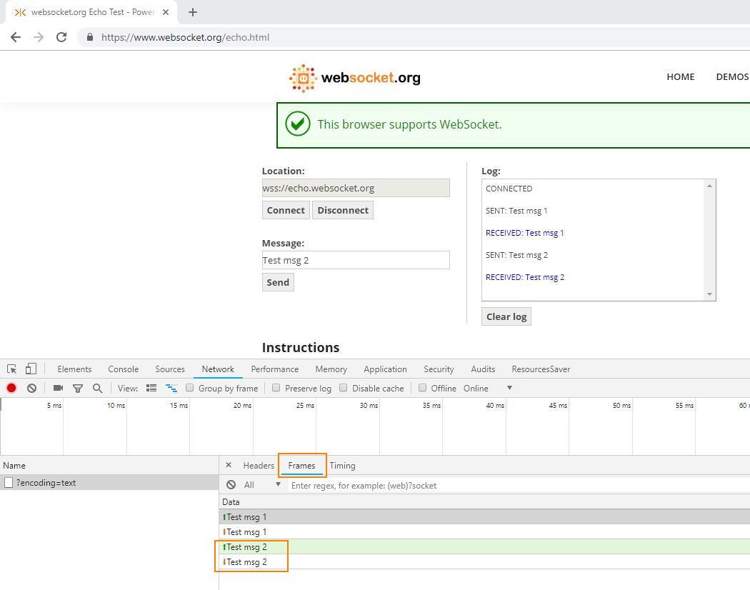 doesn't retrieve WebSocket Messages