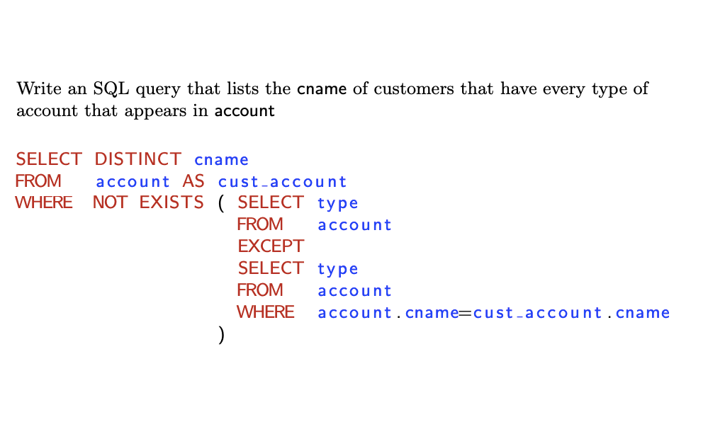 query Using EXCEPT with NOT EXISTS Database Administrators Stack