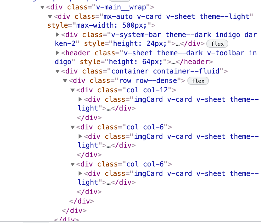 vue.js Vuetify vcard not inside vcol despite being placed there