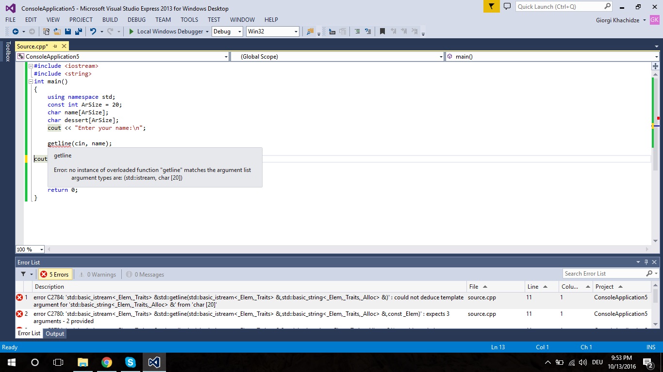 getline() error in c++ despite defined library? Stack Overflow