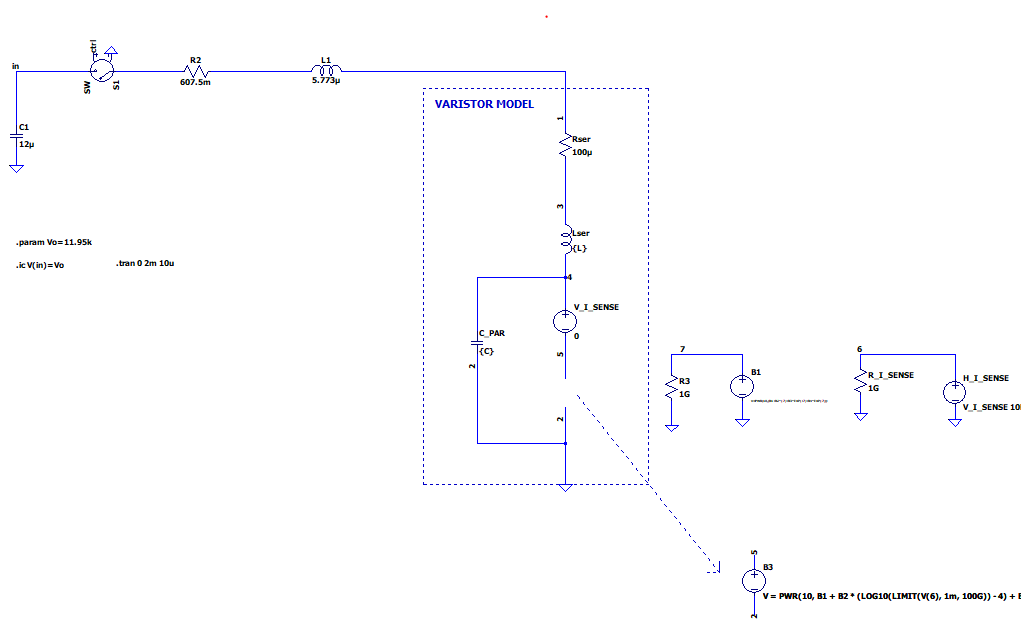 LTspice error with varistor model and impulse current test Electrical