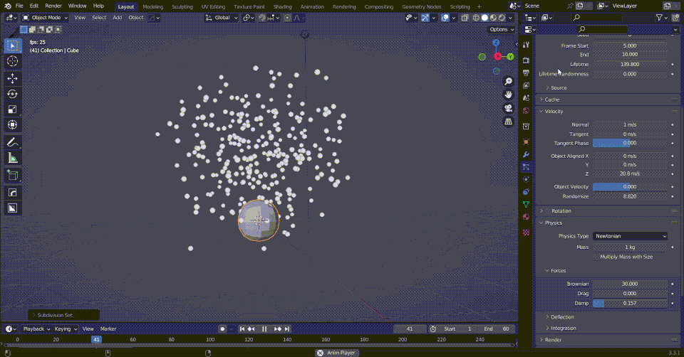 physics How can I make light particles (like feathers) explode then fall down slowly