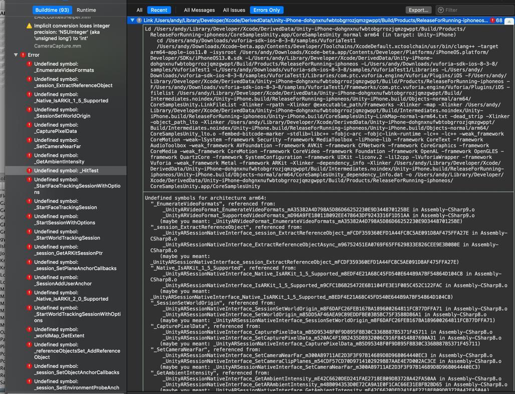 Unity / Vuforia to Xcode Undefined symbols for architecture arm64