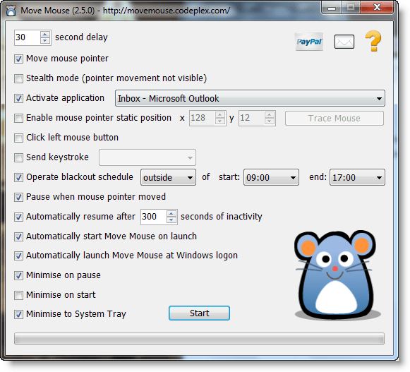Mouse Move application add command line arguments to auto start when