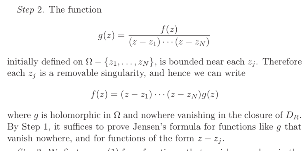 complex analysis Question from the proof of Jensen's formula \frac