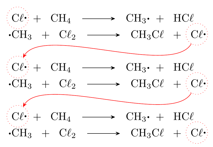 chemistry How do I align a set of chemical formulae TeX LaTeX