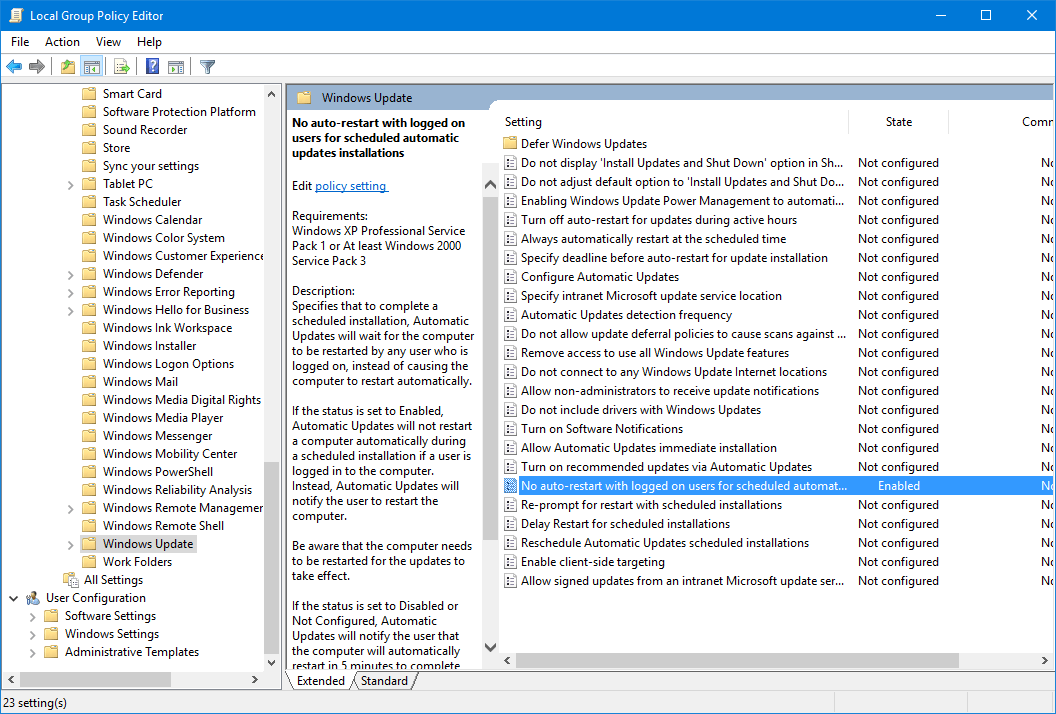 windows 10 Why doesn't the option 'No autorestart for scheduled