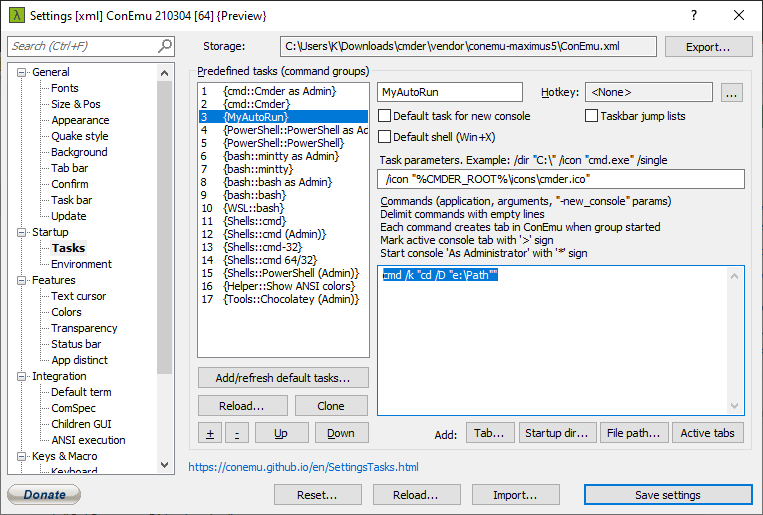 windows how to create a batch file to execute command in Cmder