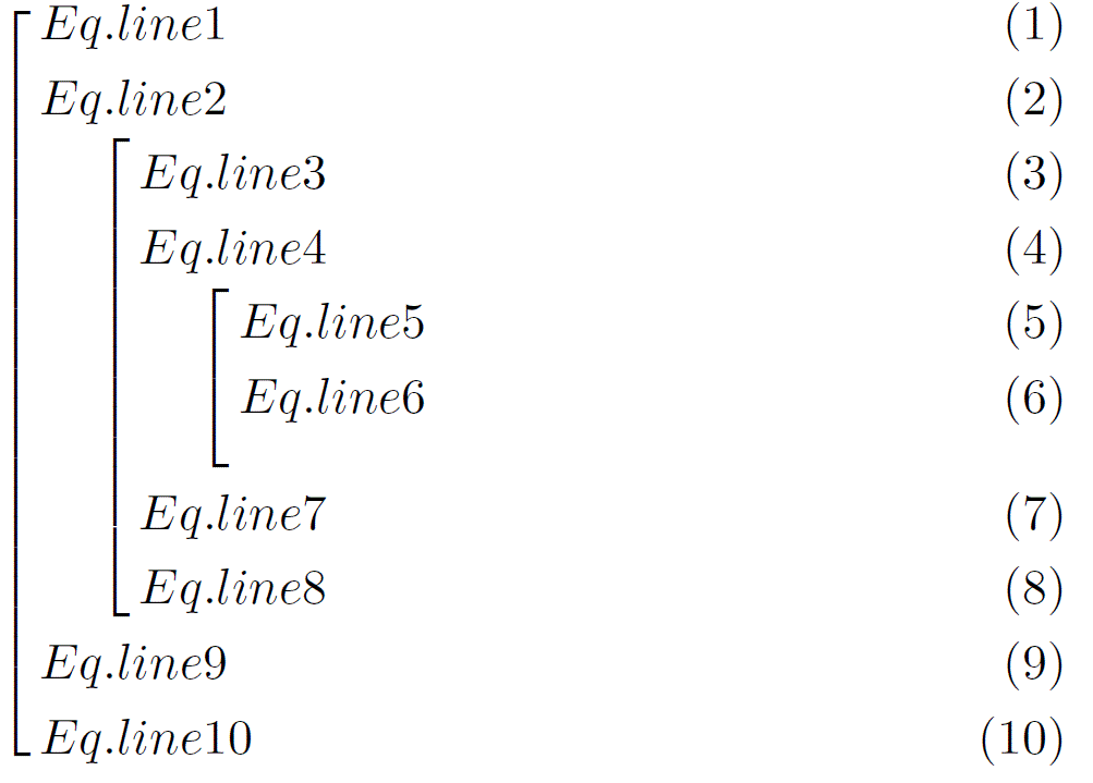 Group of equations with bracket and equation numbering TeX LaTeX
