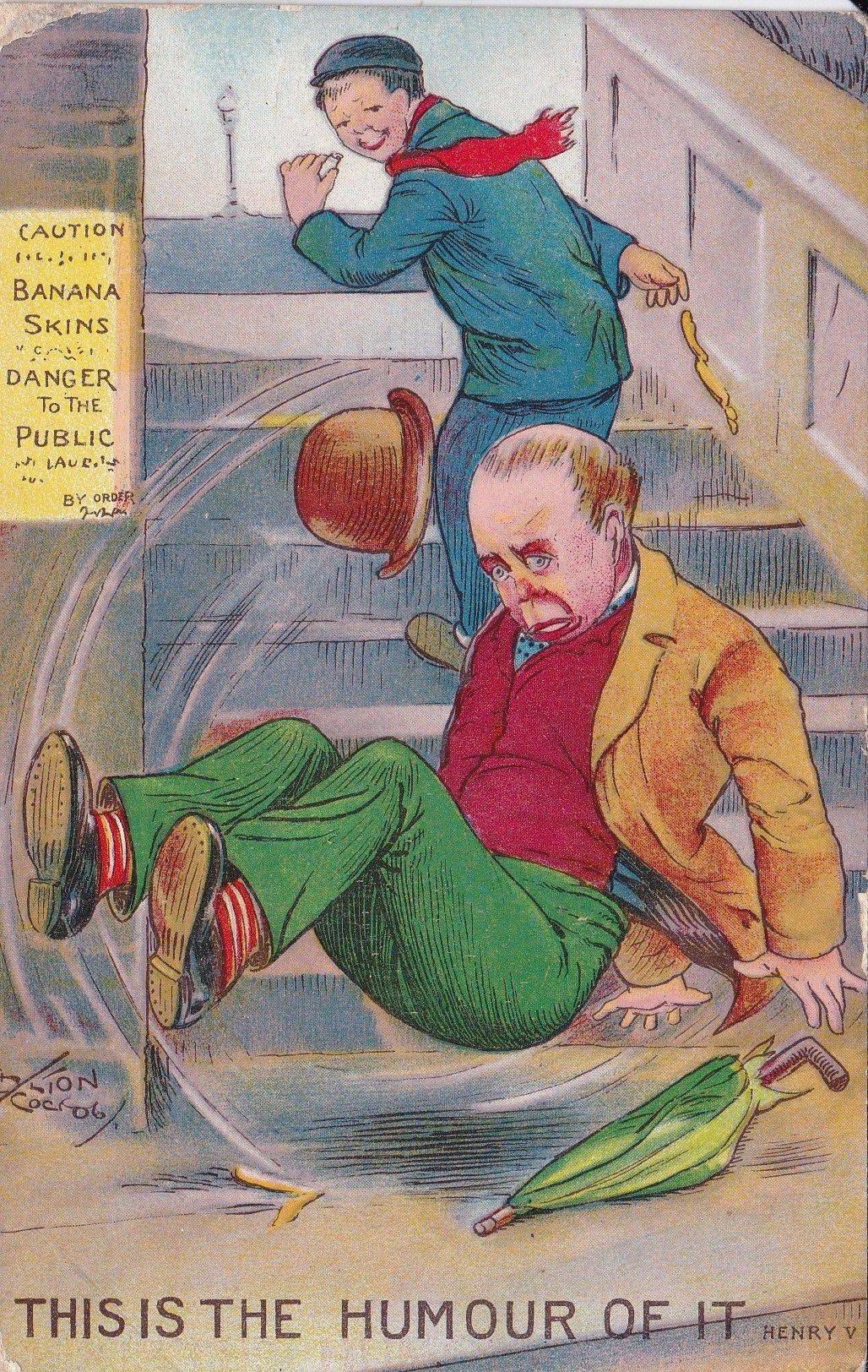 history Did the "slipping on a banana peel" gag plausibly originate