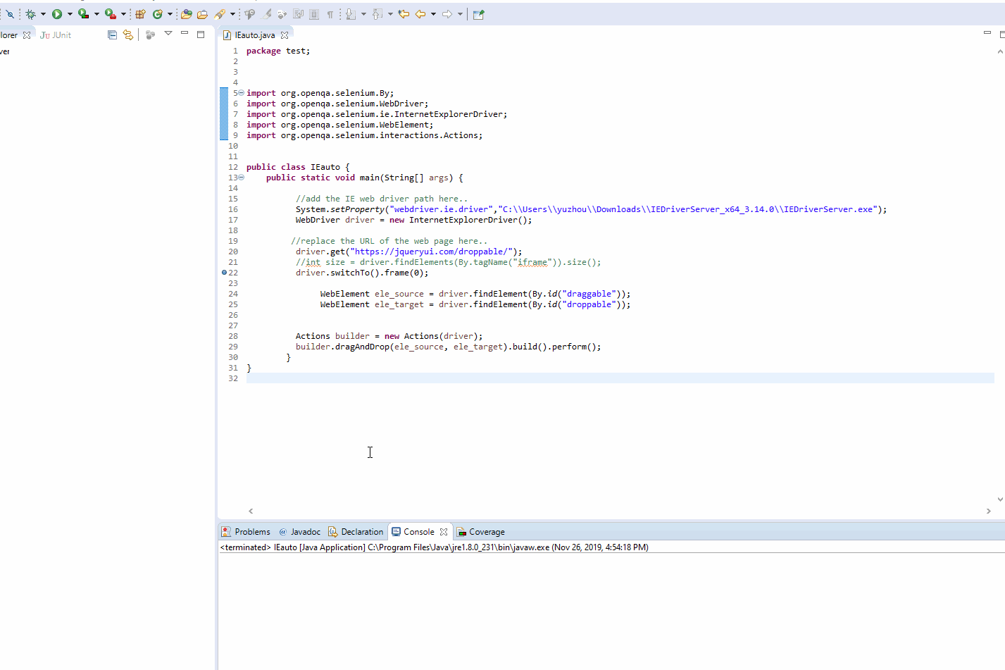 javascript Selenium Driver Unable to drag and drop element in