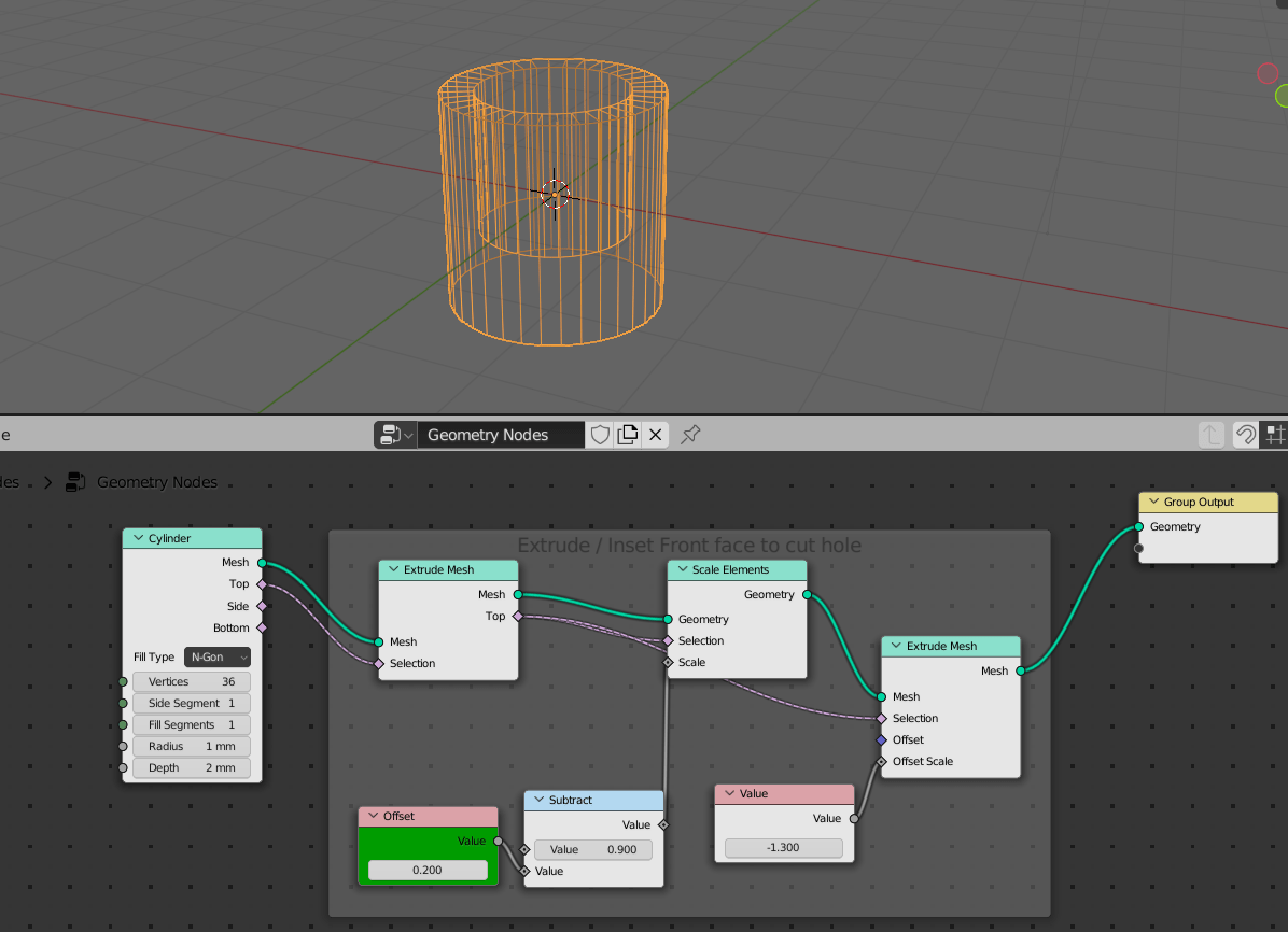 modeling Cutting a hole straight through an object using geometry