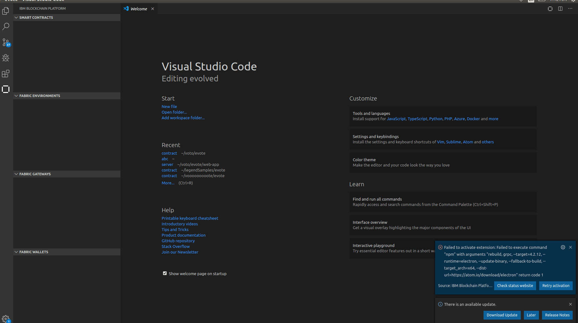 Failed To Activate Extension Failed To Execute Command Npm With Arguments Rebuild Grpc Target 4 2 12 Stack Overflow