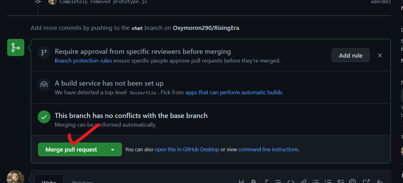 git how to push my project to github in a default branch, or merge