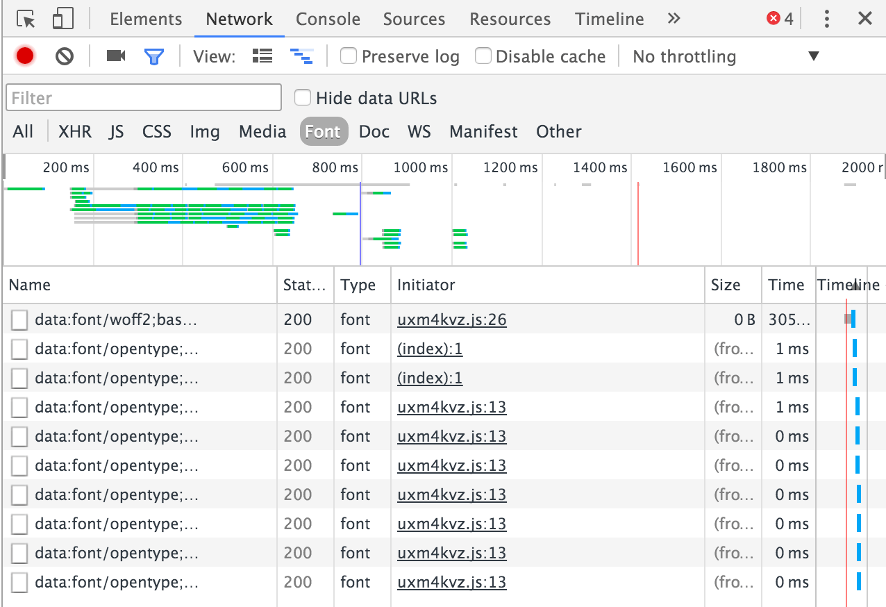 Where to see font files loaded by chrome in the inspector