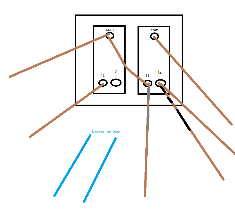 electrical - Unknown L1-COM connection and 2 gang 2 way switch wiring