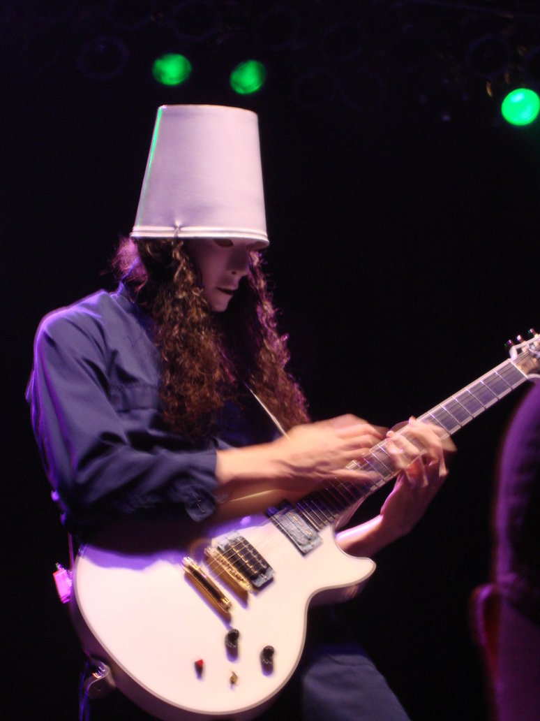 appearance Is Buckethead's trademark bucket hat an actual KFC bucket