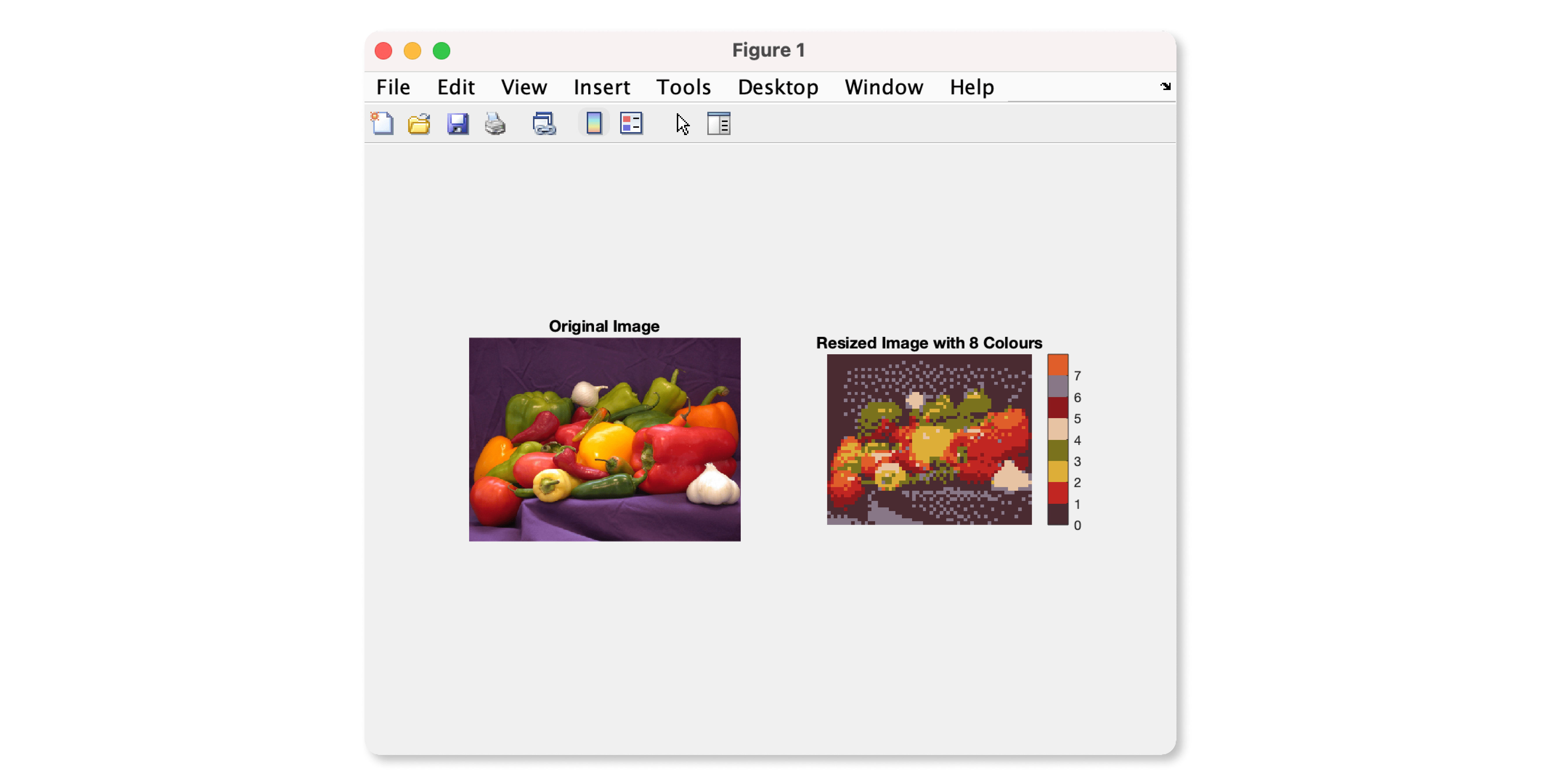 MATLAB draw image, indexed image of 8 colors, 8 color boxes of color