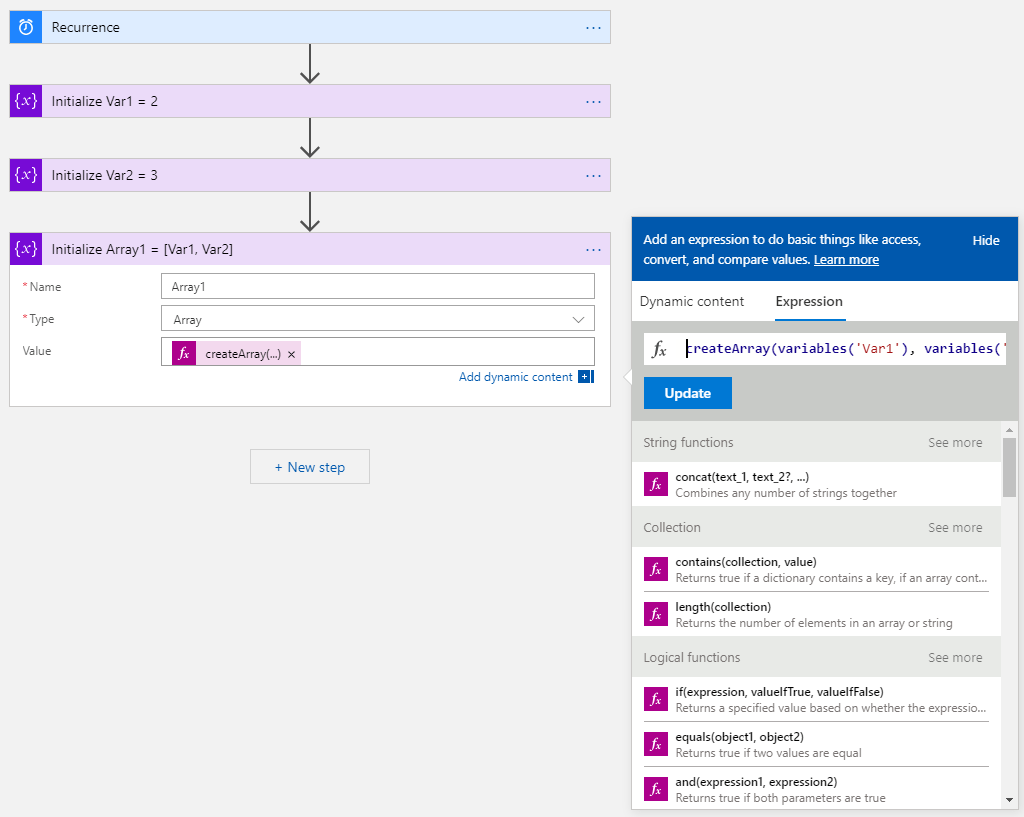 Logic App initialize array from other variables Stack Overflow