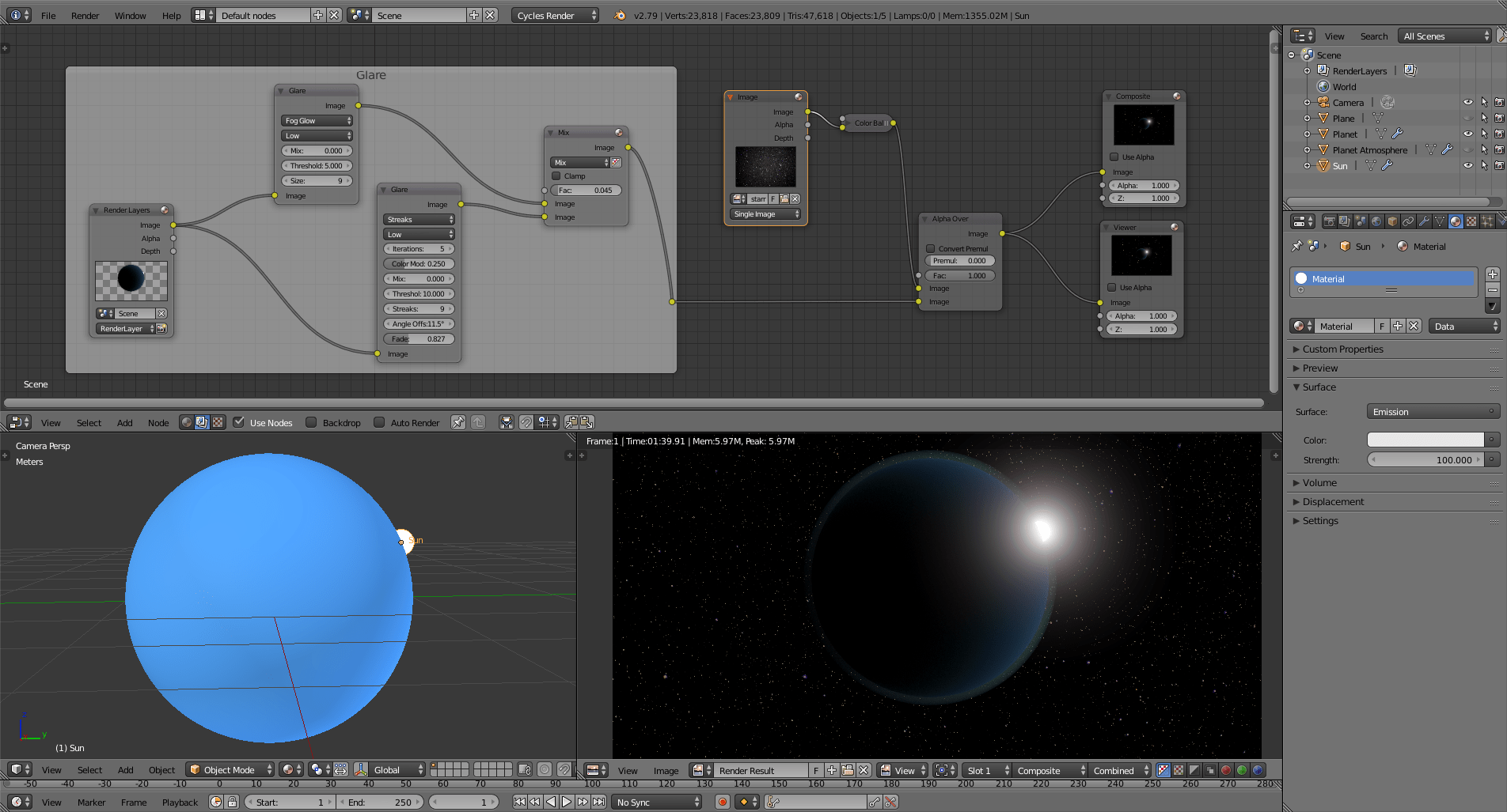 cycles render engine How do I make a sunlight in space? Blender