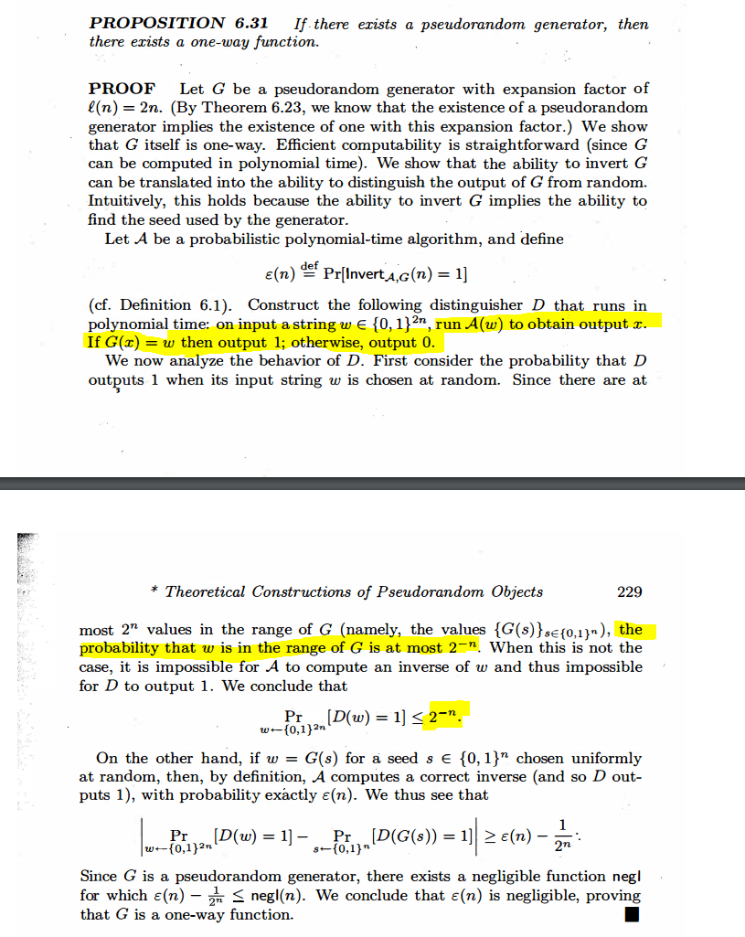 Question about proof of pseudorandom random generators being one way