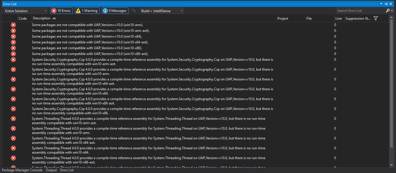 visual studio Problems in updating AWS SDK in a UWP project from