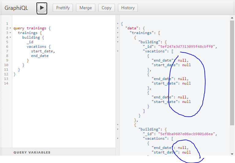 graphql MongoDB Realm using GraphiQL null value on nested object