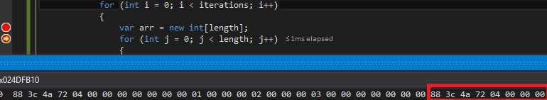 c Why is creating an array with inline initialization so slow