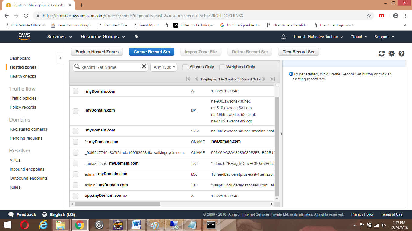 amazon web services Sub Domain created on parent AWS main Domain not