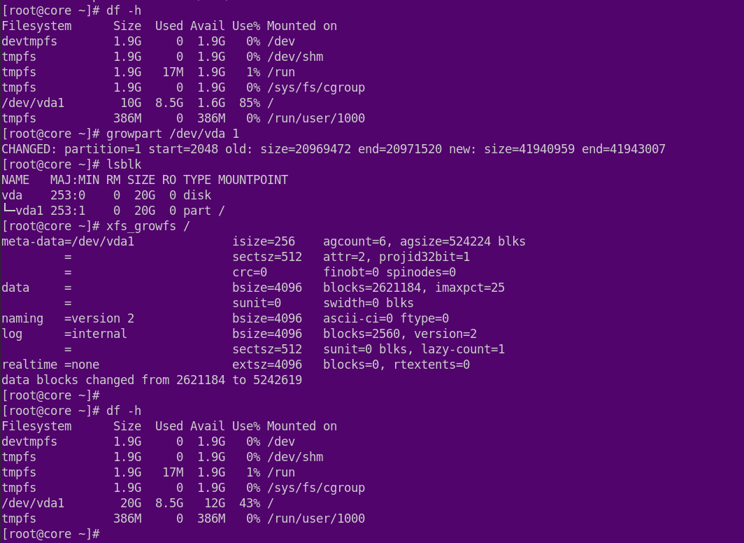 centos VPS How can I update the available hard disk space after