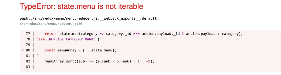 javascript ReactRedux TypeError state.menu is not iterable