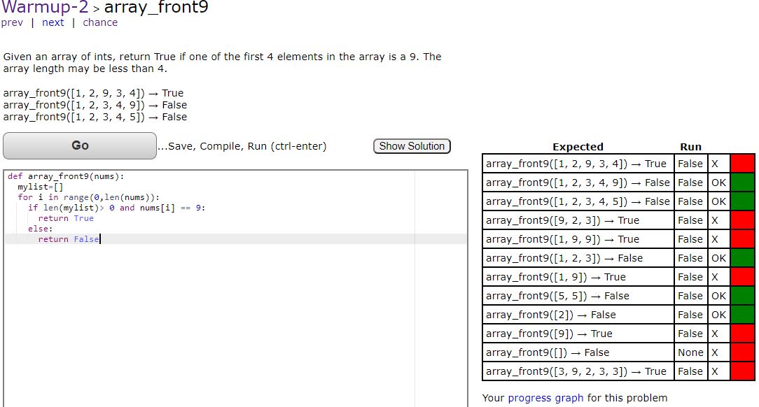 python 3.x CodingBat Warmup2 ARRAY_FRONT9 Stack Overflow