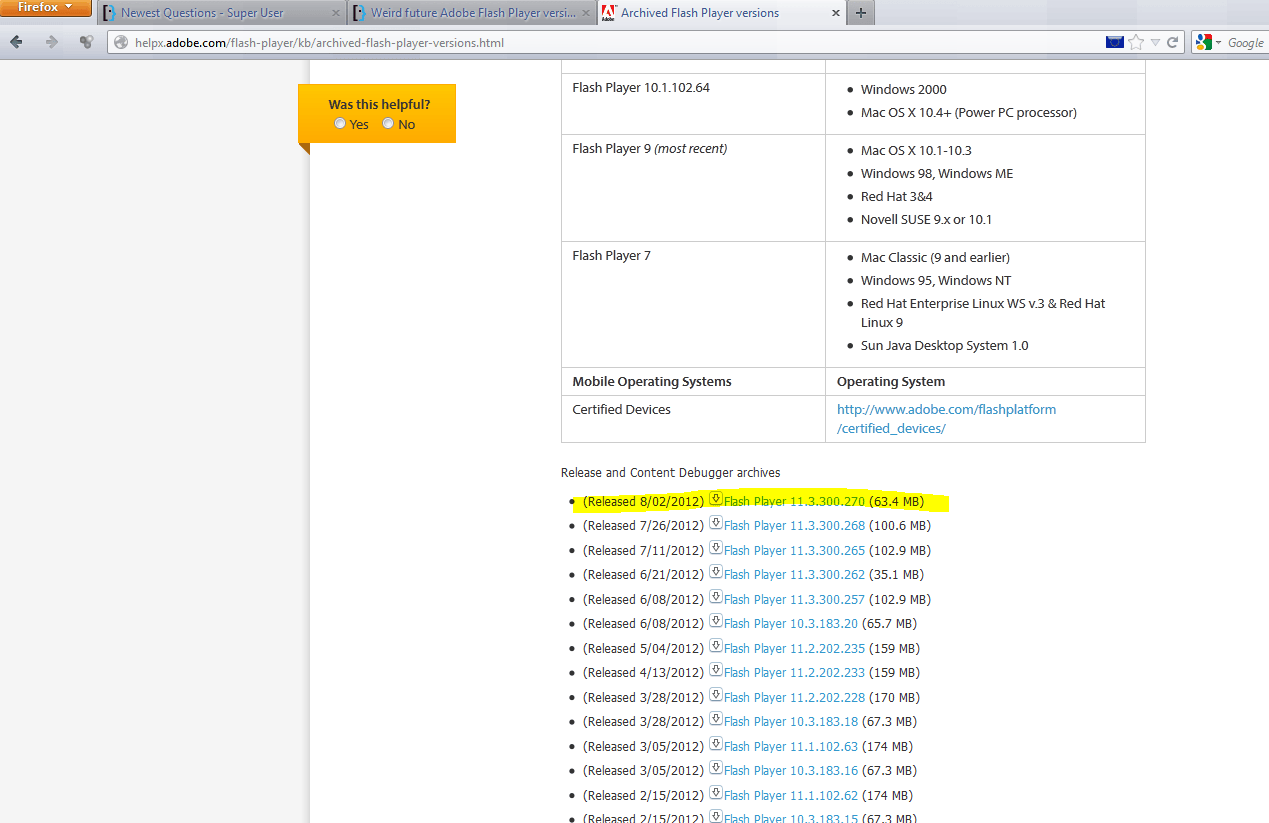 Weird Future Adobe Flash Player Version - Super User