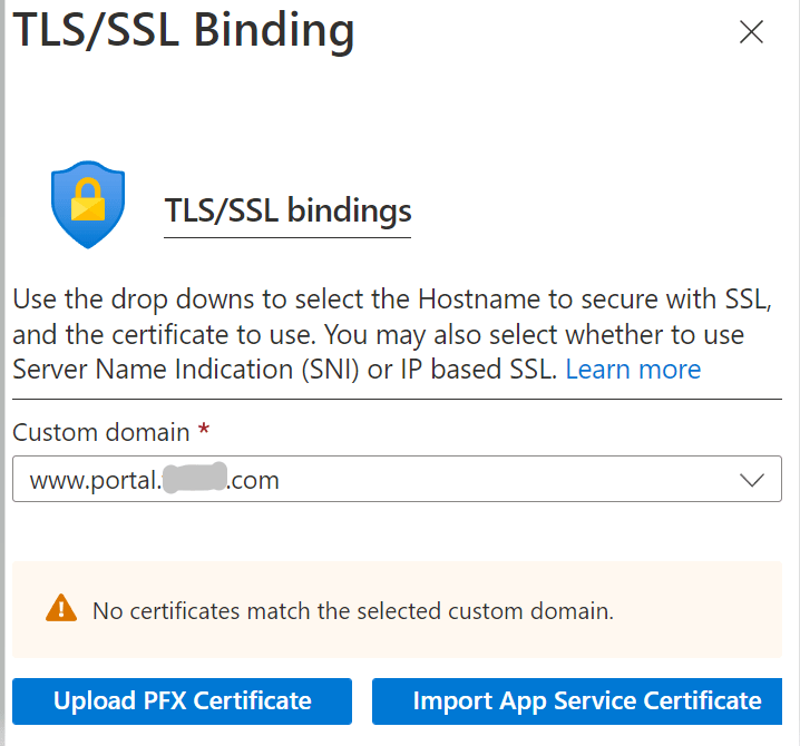 Subdomain with www SSL binding error No certificates when trying to