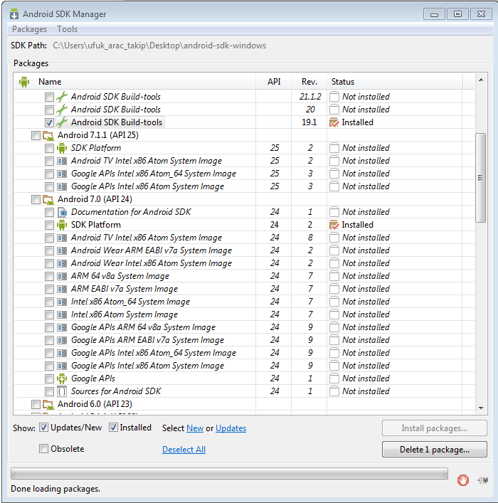 Can't accept license agreement Android SDK Platform 24 ExceptionsHub